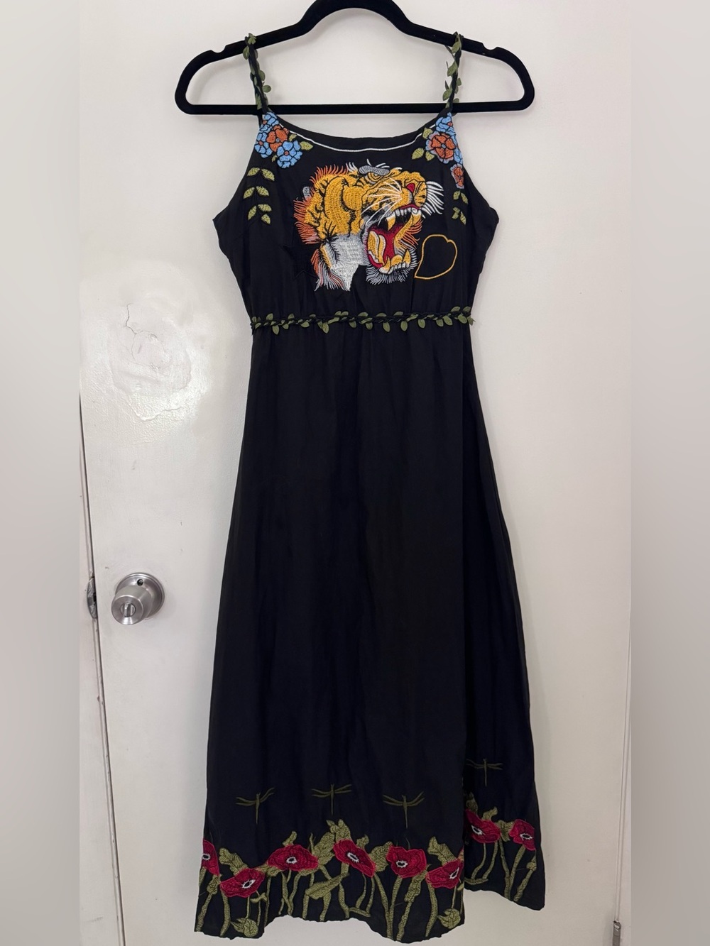 Black Embroidered Midi Dress with Tiger Motif - Picture 5 of 16